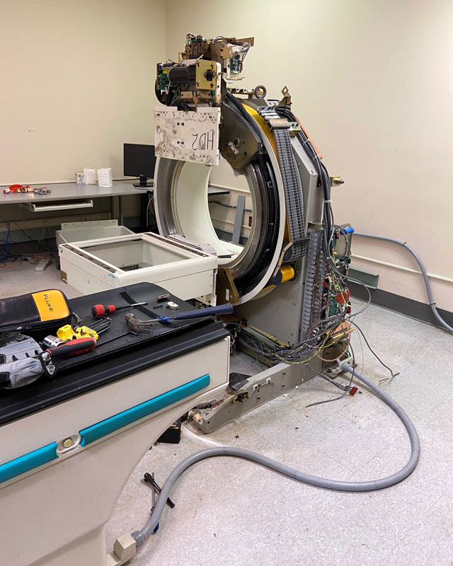 Deconstruction process of the nuclear medicine machine that is being replaced at the Huntsville site.