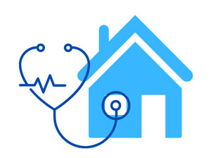 Graphic of a stethoscope overlapped on a house